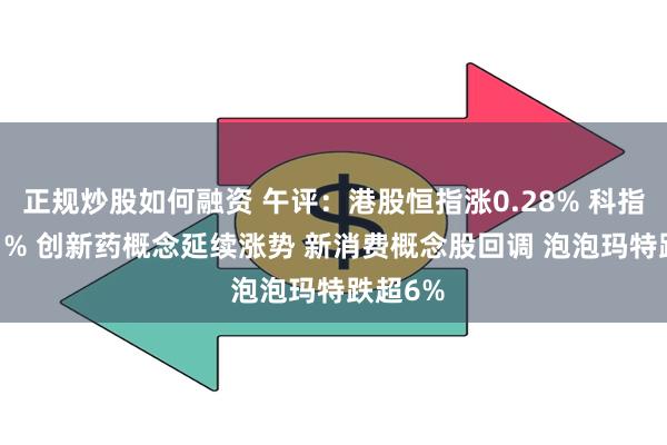正规炒股如何融资 午评：港股恒指涨0.28% 科指涨0.61% 创新药概念延续涨势 新消费概念股回调 泡泡玛特跌超6%